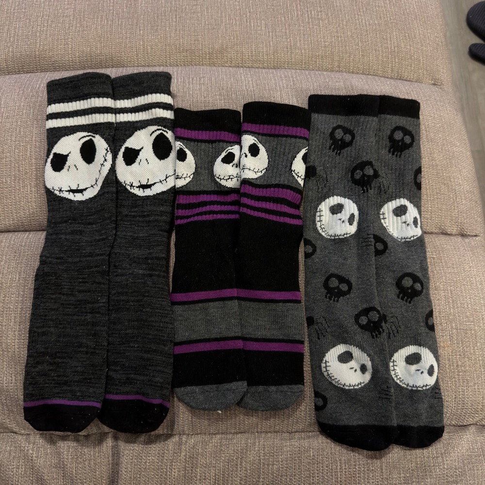 Disney Nightmare Before Christmas Jack Skellington Crew Socks Lot of 3 Pairs